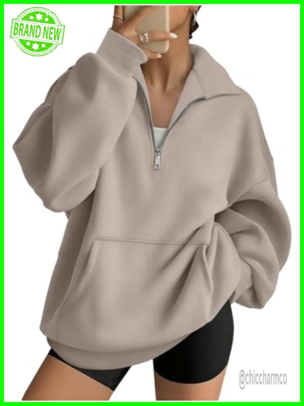 Women's Quarter Zip Pullover Oversized Sweatshirt Cotton Polyester